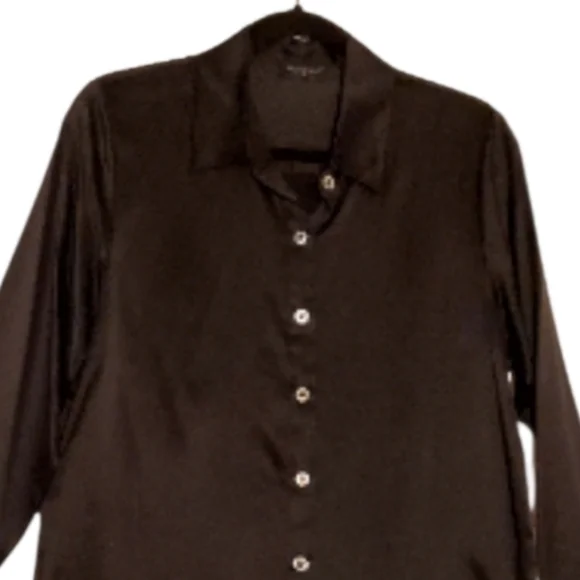 New Slipintosoft Button Down 100% Silk Black Blouse Size Medium Women NWOT - Picture 3 of 9